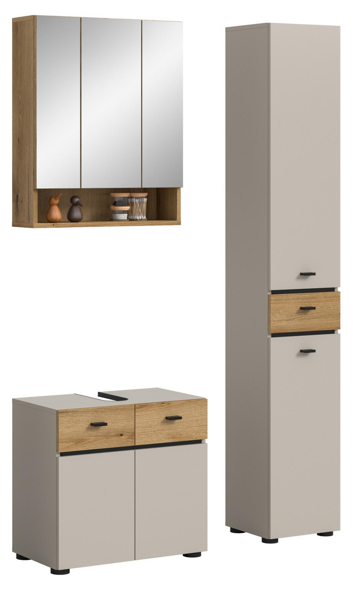 BADMÖBEL-SET Kaschmir, Evoke Eiche 3-teilig 107 cm, Komplettset mit viel Stauraum - Kaschmir/Eichefarben, Glas/Holzwerkstoff (107/191/35cm) - Inn.Furn