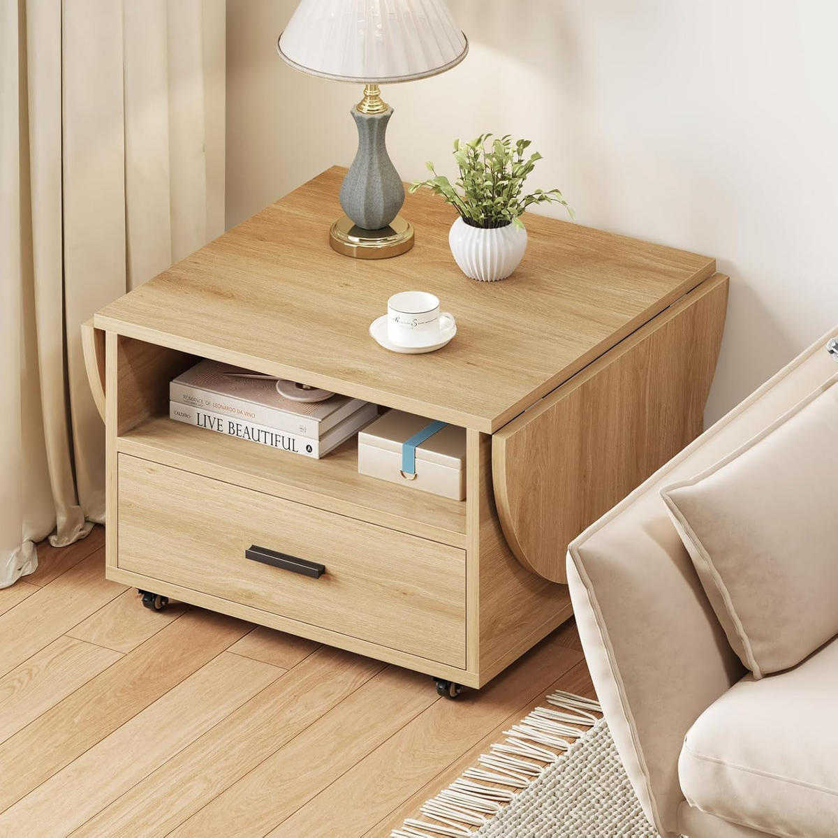 COUCHTISCH Wohnzimmertisch mit Stauraum 120 x 60 x 45 cm Klappplatte - Naturfarben, Holzwerkstoff/Metall (120/120/45cm) - Quality Elegance