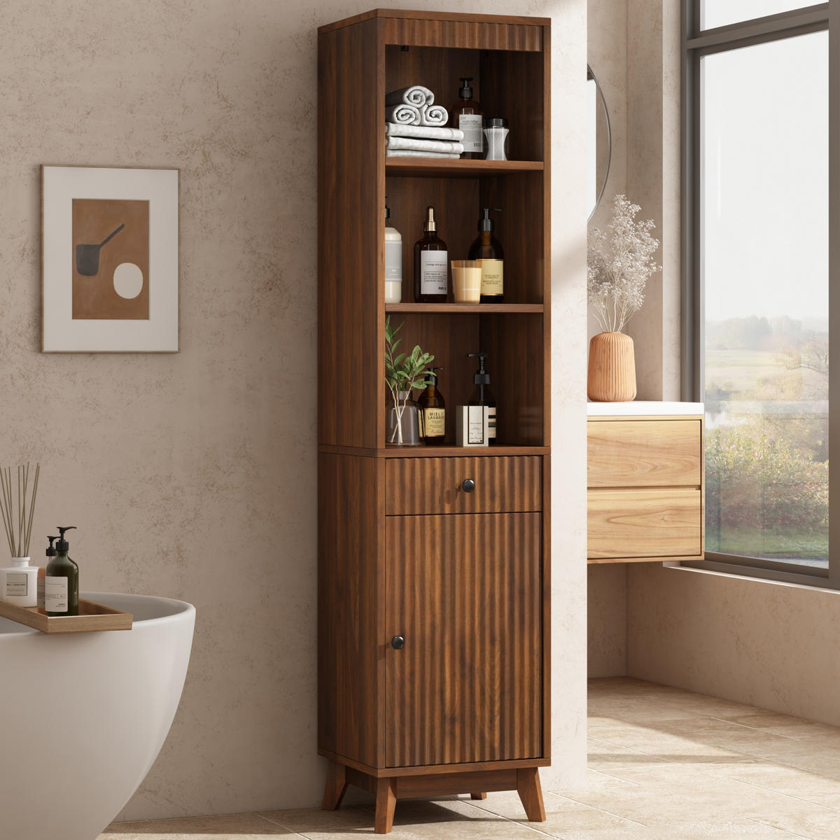 HOCHSCHRANK 40/36/172 cm Walnussholzfarbe mit 1 Schubladen und Soft-Close-Scharniere - Walnussfarben, Holz/Holzwerkstoff (36/172/40cm) - Oxeza
