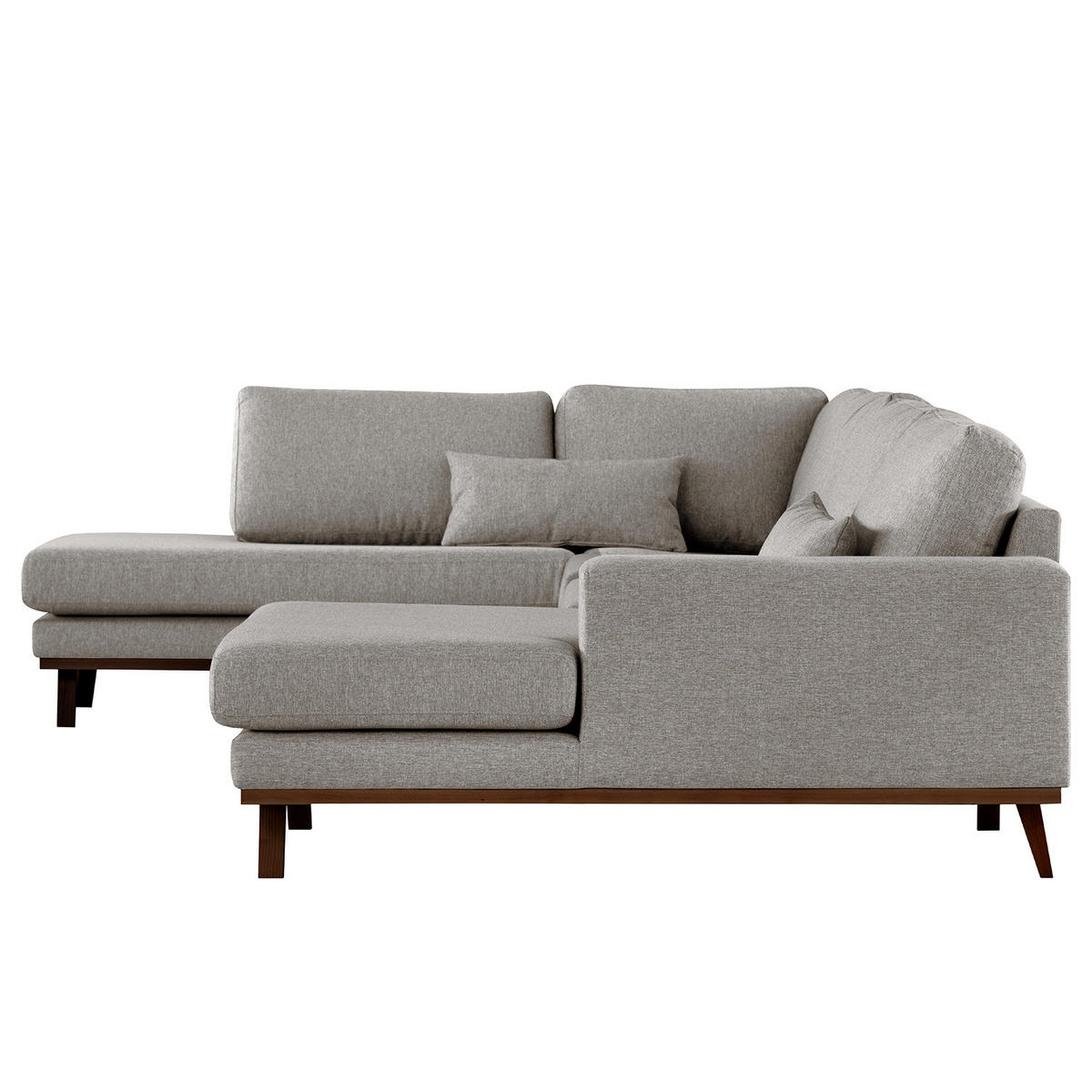 WOHNLANDSCHAFT mit Longchair - Graubraun/Buchefarben, Buchenholz/Textil (371/81/219cm) - home24