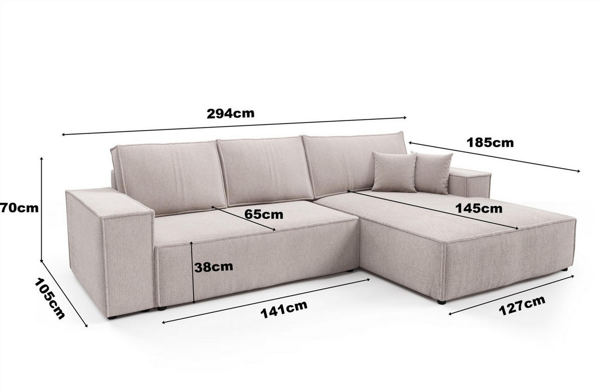 ECKSOFA Levio - Grün, Holzwerkstoff/Textil (294/185cm) - Fun Möbel