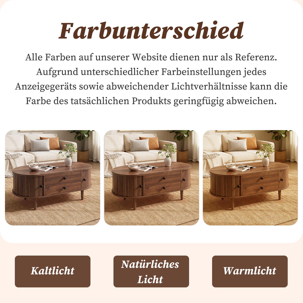 COUCHTISCH Oval Leisten Schiebetüren 2 Schubladen MDF - Walnussfarben, Holzwerkstoff (100/50/40cm) - FLIEKS