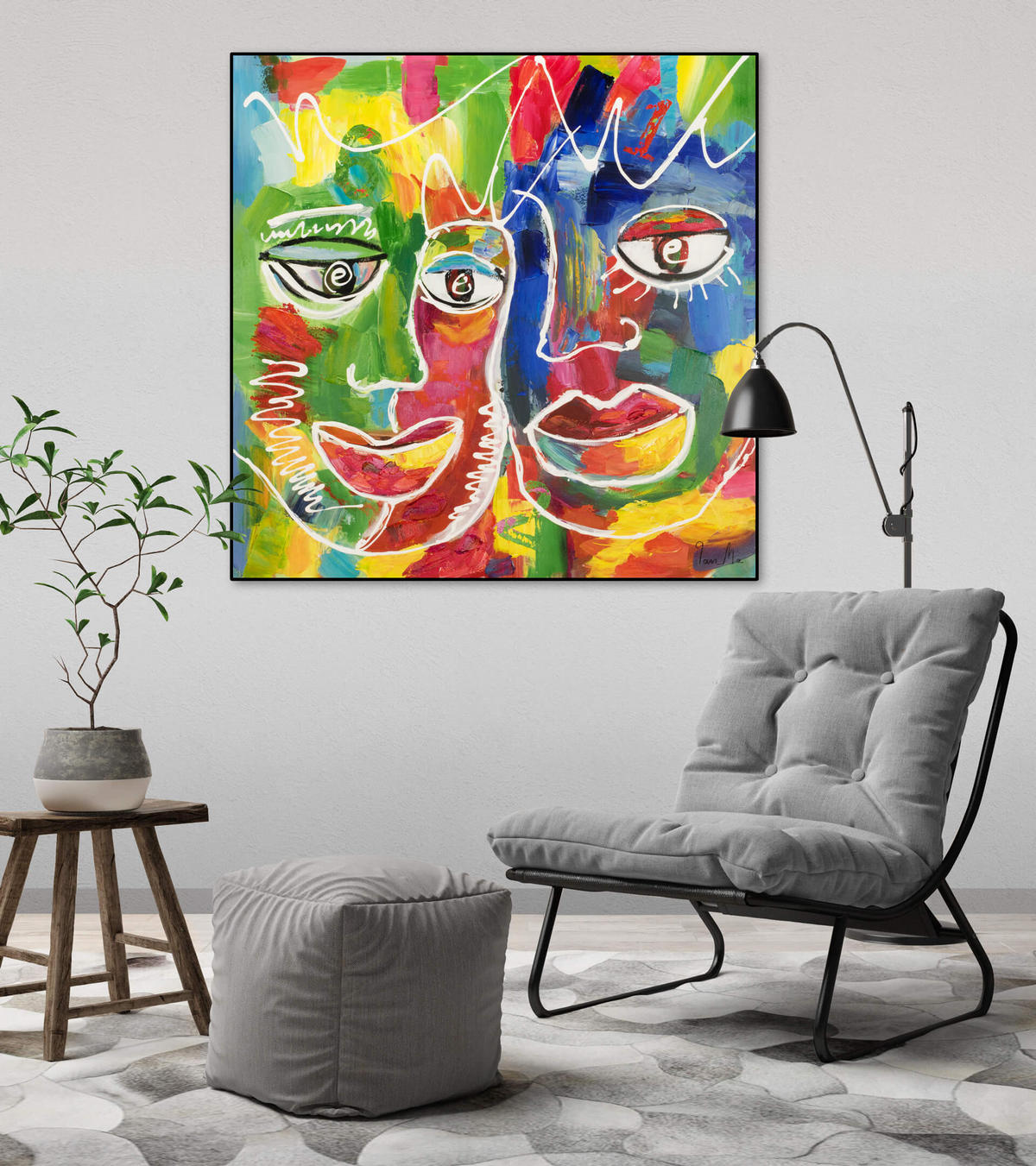 RUČNE MAĽOVANÝ AKRYLOVÝ OBRAZ 80/80 cm, viacfarebný, figurálny motív - viacfarebná, drevo/textil (80/80cm) - KUNSTLOFT