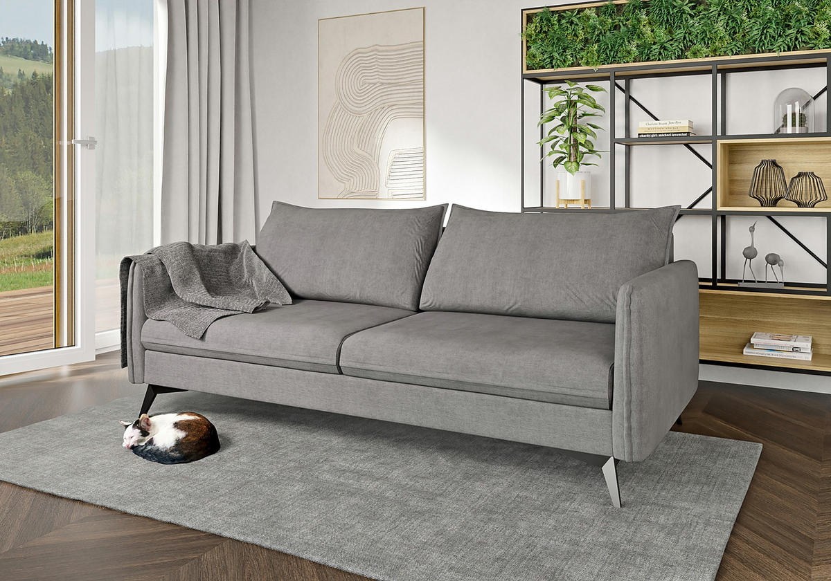 SITZGARNITUR 3+2+1 Pulse Grau Luxusmikrofaser - Schwarz/Grau, Holz/Textil (199/86/91cm) - S-Style Möbel