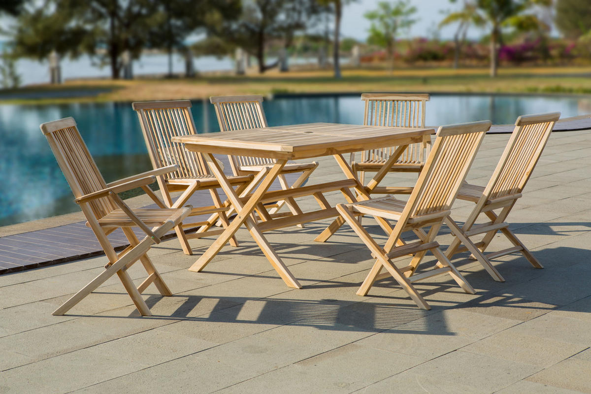 GARTENSESSEL Teaka mit Armlehnen, 2er-Set,Teakholz, klappbar - Naturfarben, Holz (55.5/89/51cm) - TPFGarden