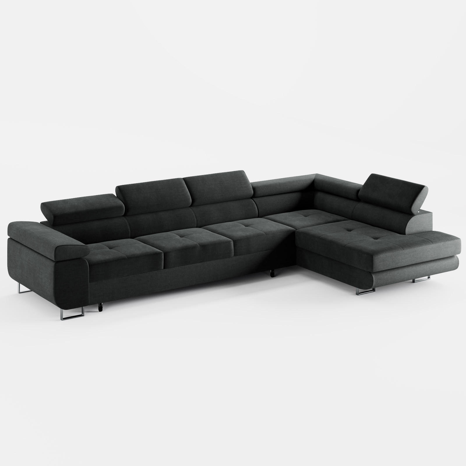 ECKSOFA VEMO NOVA Rechts Dunkelgrau Velours-Stoff mit Schlaffunktion und Bettkasten - Dunkelgrau, Textil (341/202cm) - Barchello