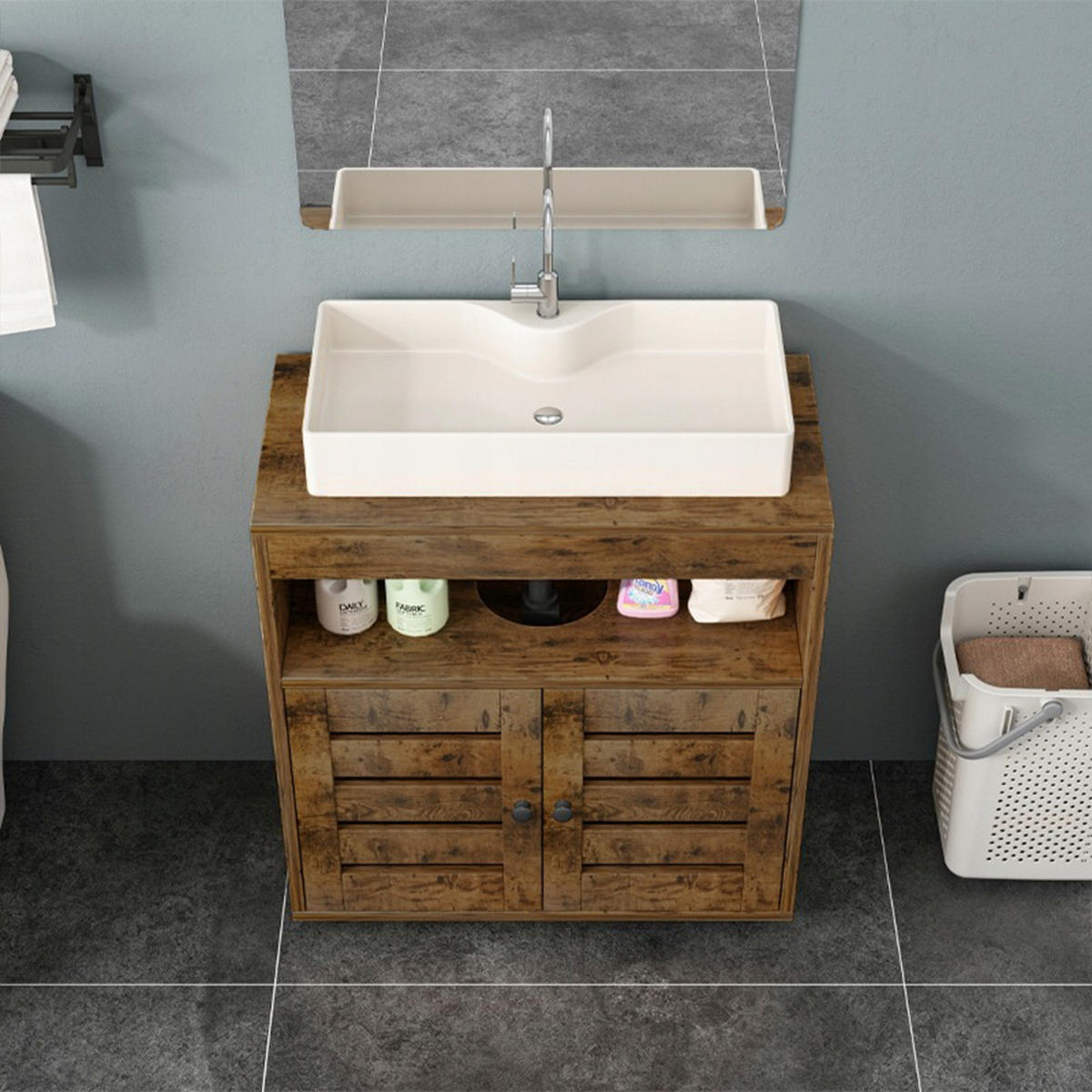 WASCHBECKENUNTERSCHRANK, braun, 60/30/63 cm - Braun, Holzwerkstoff (60/63/30cm)
