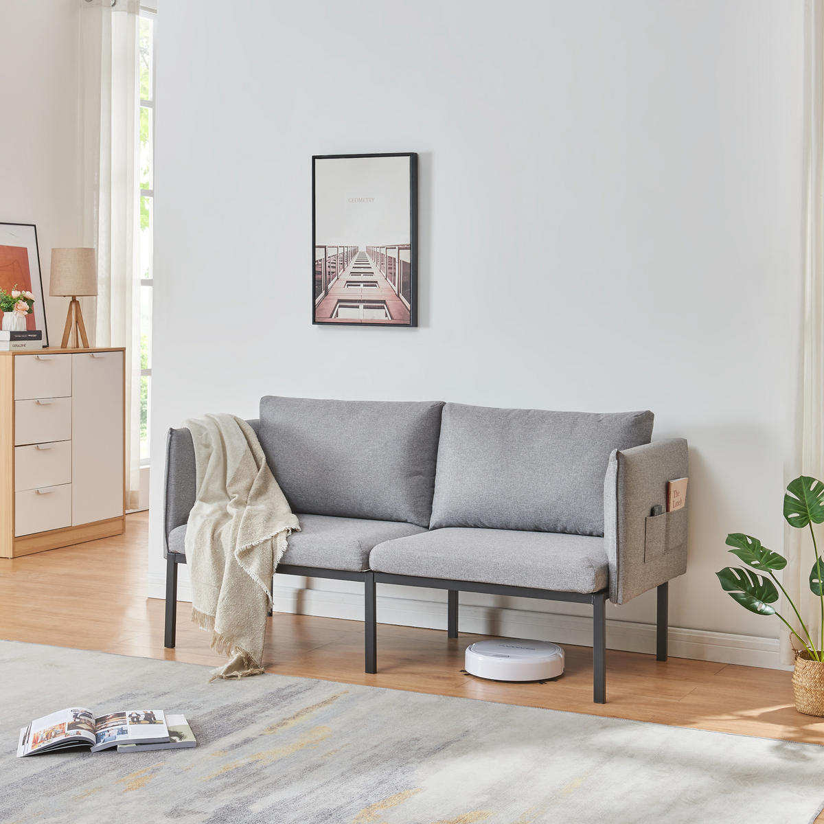 DVOUSEDÁK Kamar - šedá, kov/dřevo (158/69/63.5cm) - [en.casa]