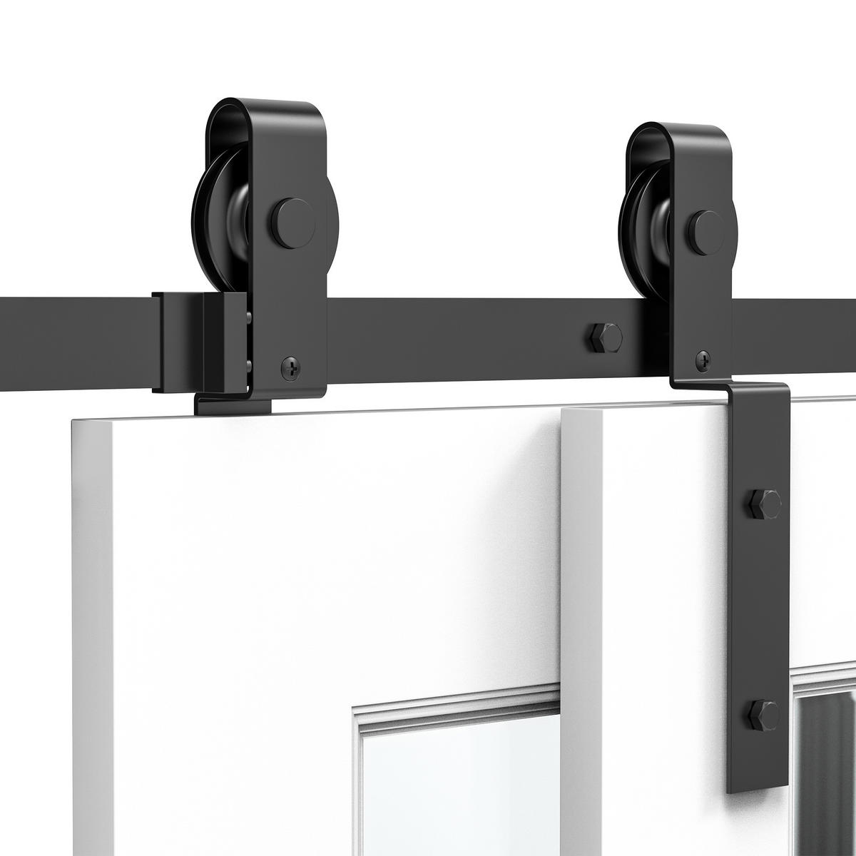SCHIEBETÜRSYSTEM Laufschiene Schiebetürbeschlag Holzschiebetür 9 Zubehör Schwarz - Schwarz, Metall (0.6/4/200cm) - HOMCOM