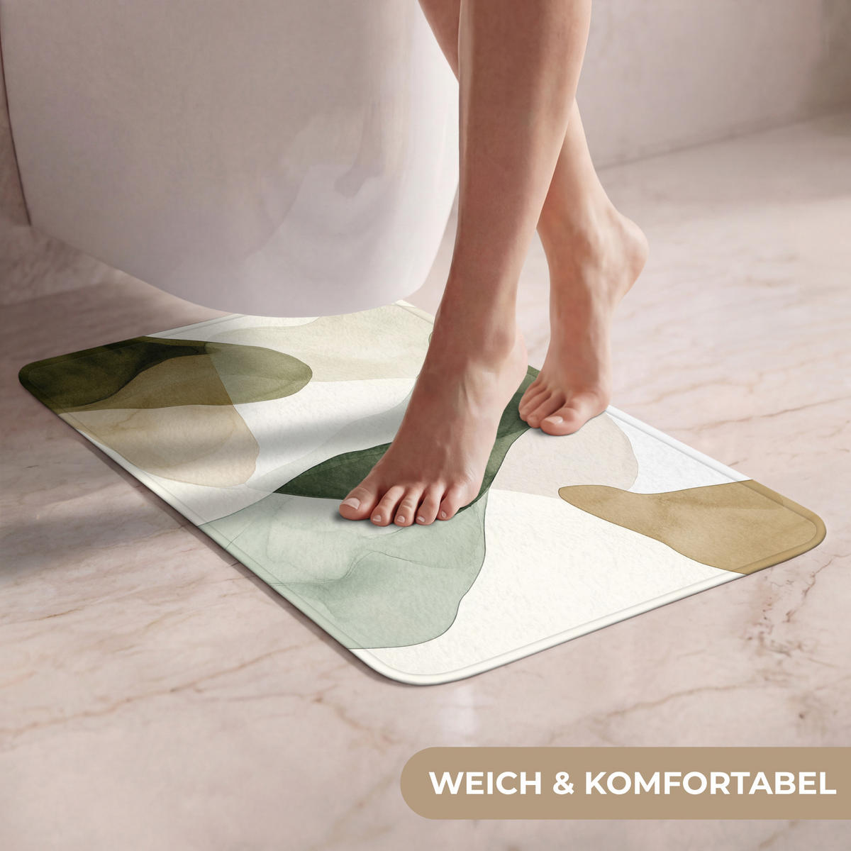 WC-VORLEGER Japandi - Abstrakt - Grün WC Teppich 40x60 cm - Grün, Kunststoff/Textil (40/1cm) - OnlyWow