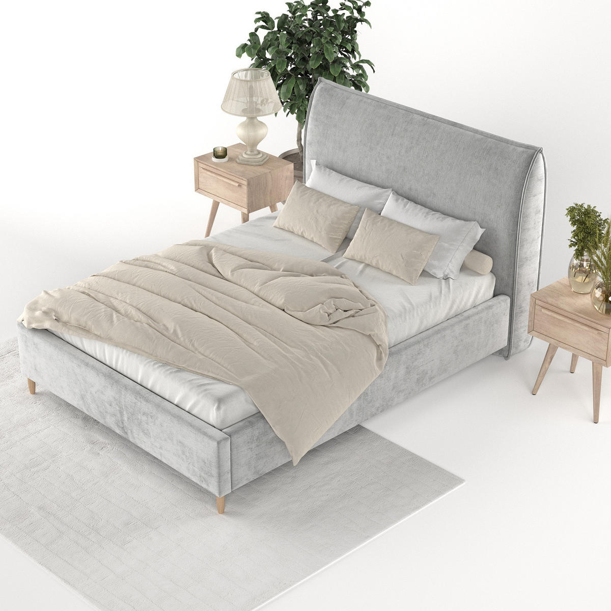 POLSTERBETT Mira 180/200 cm Hellgrau im Lotta Stoff - Hellgrau/Naturfarben, Holz/Holzwerkstoff (180/200cm) - AltaBeds