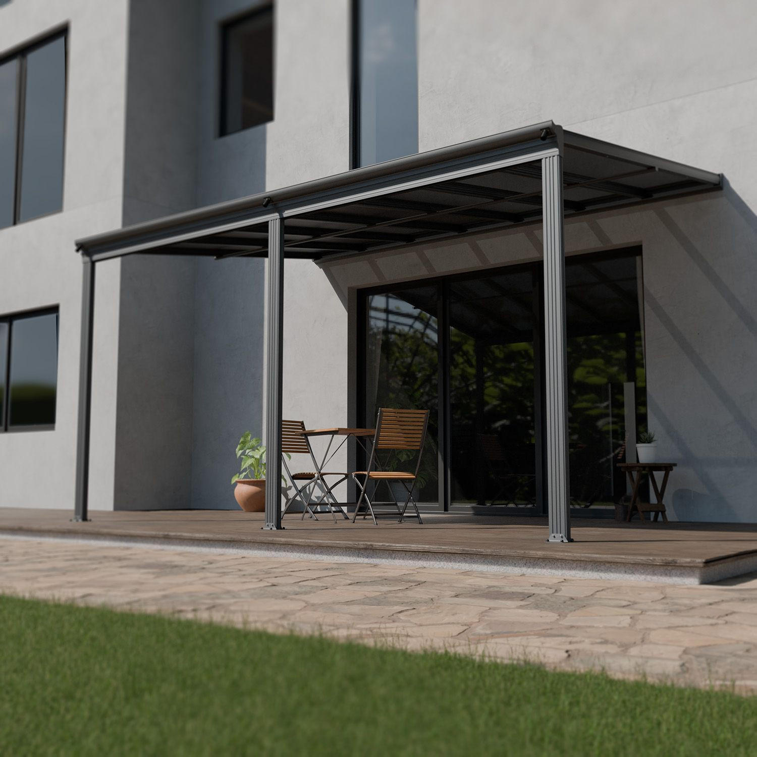 TERRASSENDACH Borneo Aluminium 4x3m dunkelgrau - Dunkelgrau, Metall (435/278/303cm) - Juskys