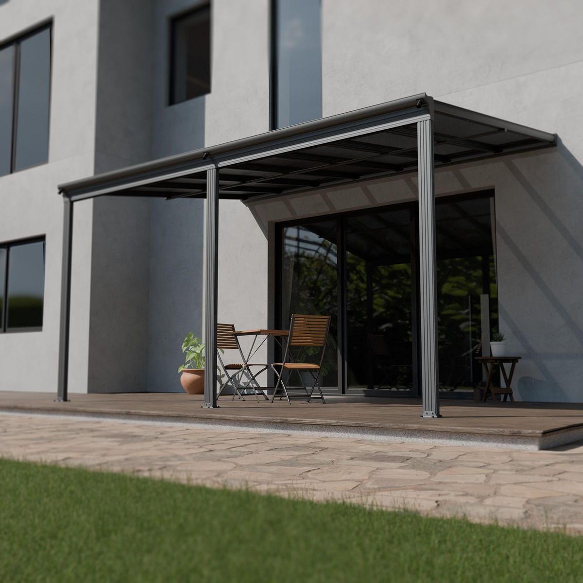 TERRASSENDACH Borneo Aluminium 4x3m dunkelgrau - Dunkelgrau, Metall (435/278/303cm) - Juskys
