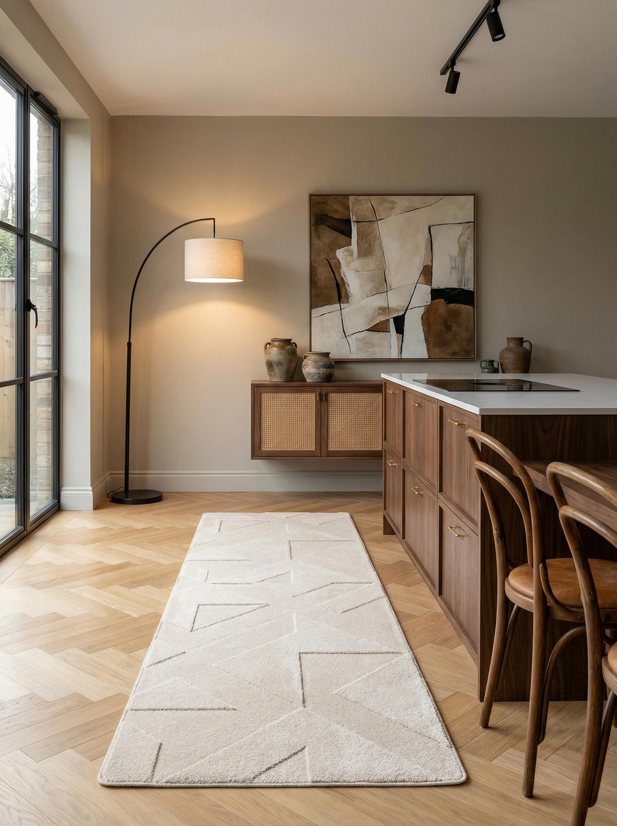 TEPPICH Schlafzimmer Geometrisch Elegant Waschbar Esszimmer Creme 80x150 cm – LAVAREDO - Beige, Textil (80/150cm) - KADIMA DESIGN