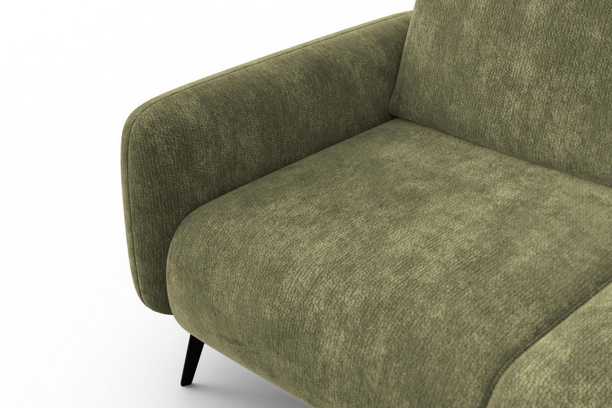SOFA FEBE 2-Sitzer, olivgrüner Chenille-Stoff - Schwarz/Olivgrün, Holz/Textil (160/82/96cm) - Wozimo