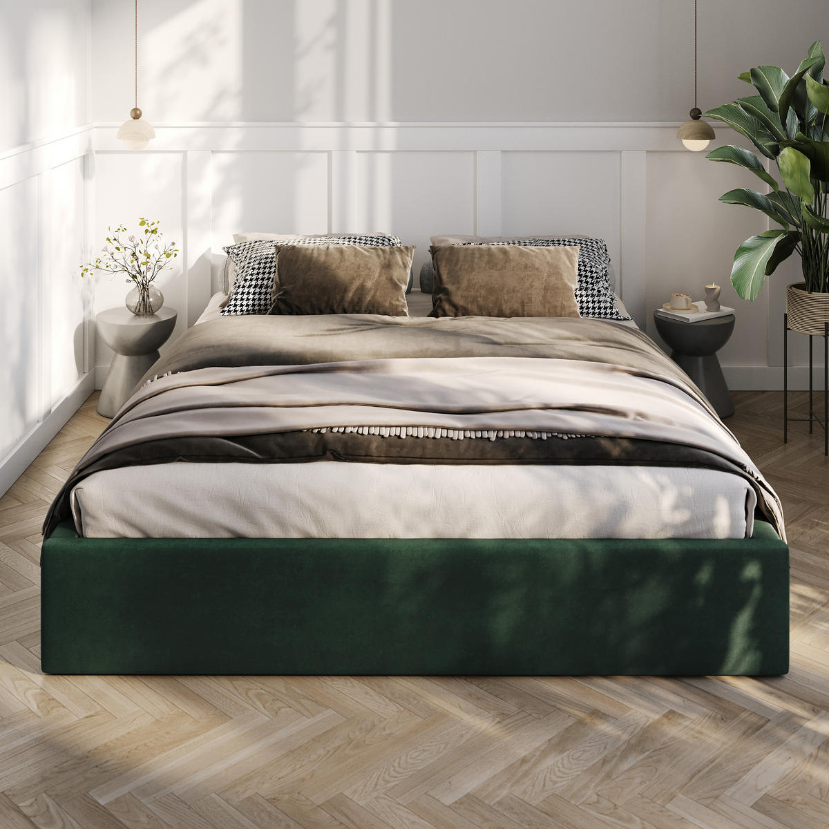 POLSTERBETT 160x200cm Bett mit Stauraum Lattenrost Flaschengrün - Dunkelgrün, Holz/Holzwerkstoff (160/200cm) - Muralo