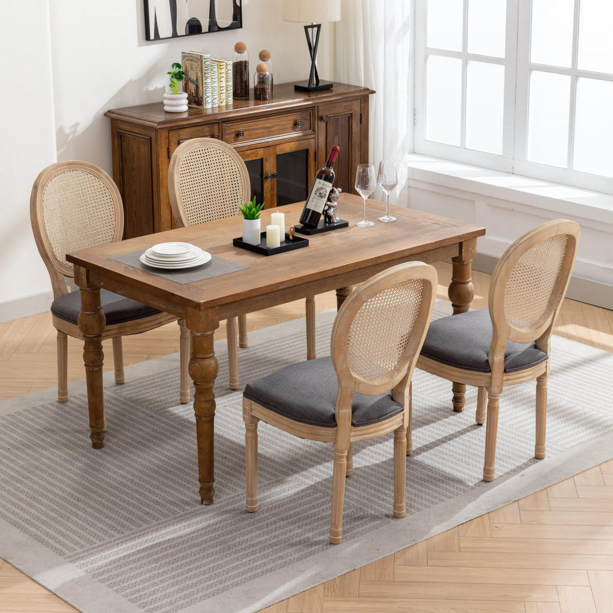 ESSZIMMERSTÜHLE 2er Set Medaillonstuhl mit Wiener Geflecht, Grau - Beige/Naturfarben, Holz (49/95/59.5cm) - LVHOM