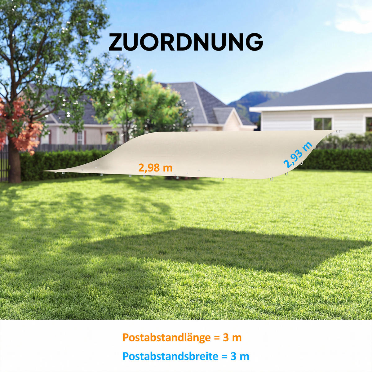 ERSATZDACH für Pergola Sonnensegel für Terrassenüberdachung Ersatz-Dachplane für 3 x 3 m Pavillon 298x293 cm Cremeweiß - Creme, Textil (298/1/293cm)