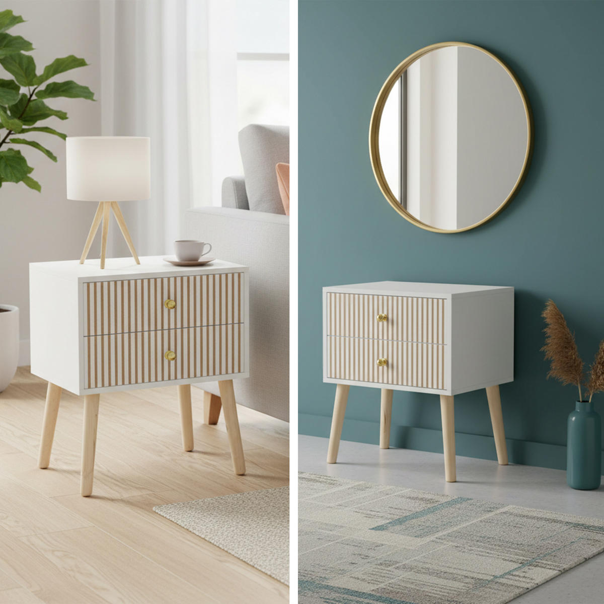 NACHTTISCH - Weiß, Holz/Holzwerkstoff (40/47/30cm) - Relaxdays