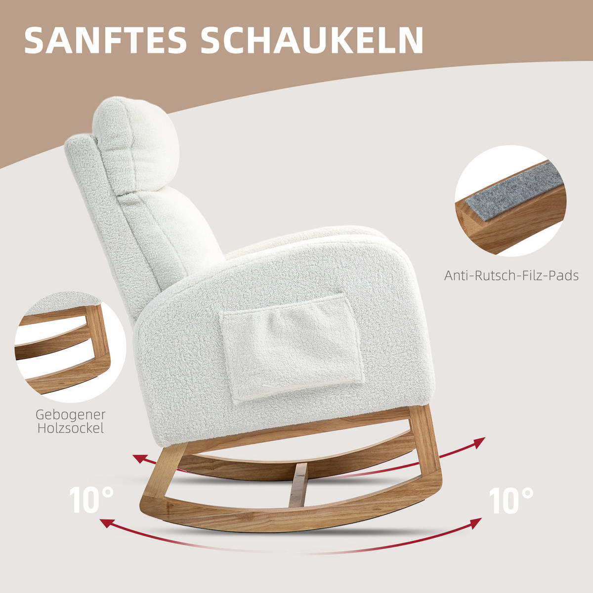 SCHAUKELSTUHL, ergonomisch Schwingsessel, Armlehnsessel, Stillsessel Cremeweiß - Weiß, Kunststoff (96/107/70cm) - HOMCOM