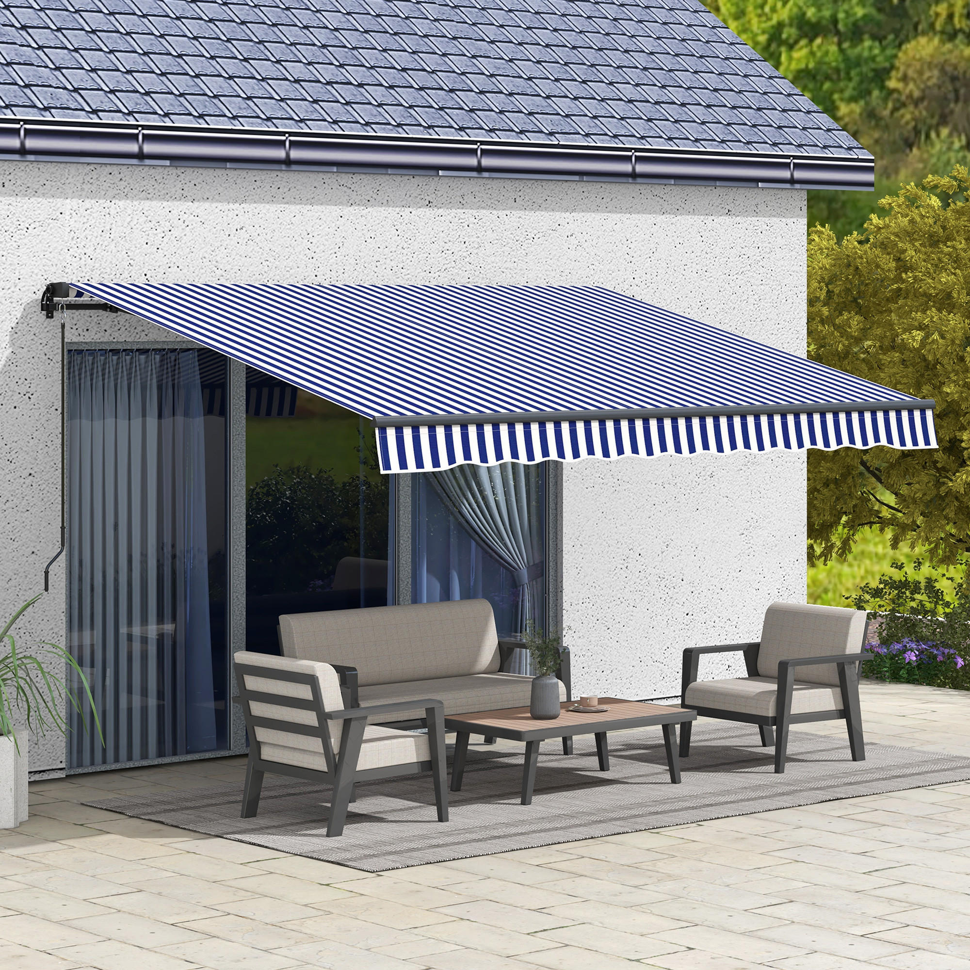 MARKISE, Blau+Weiß, Polyesterstoff, Aluminium - Blau, Metall (290/1/350cm) - Outsunny