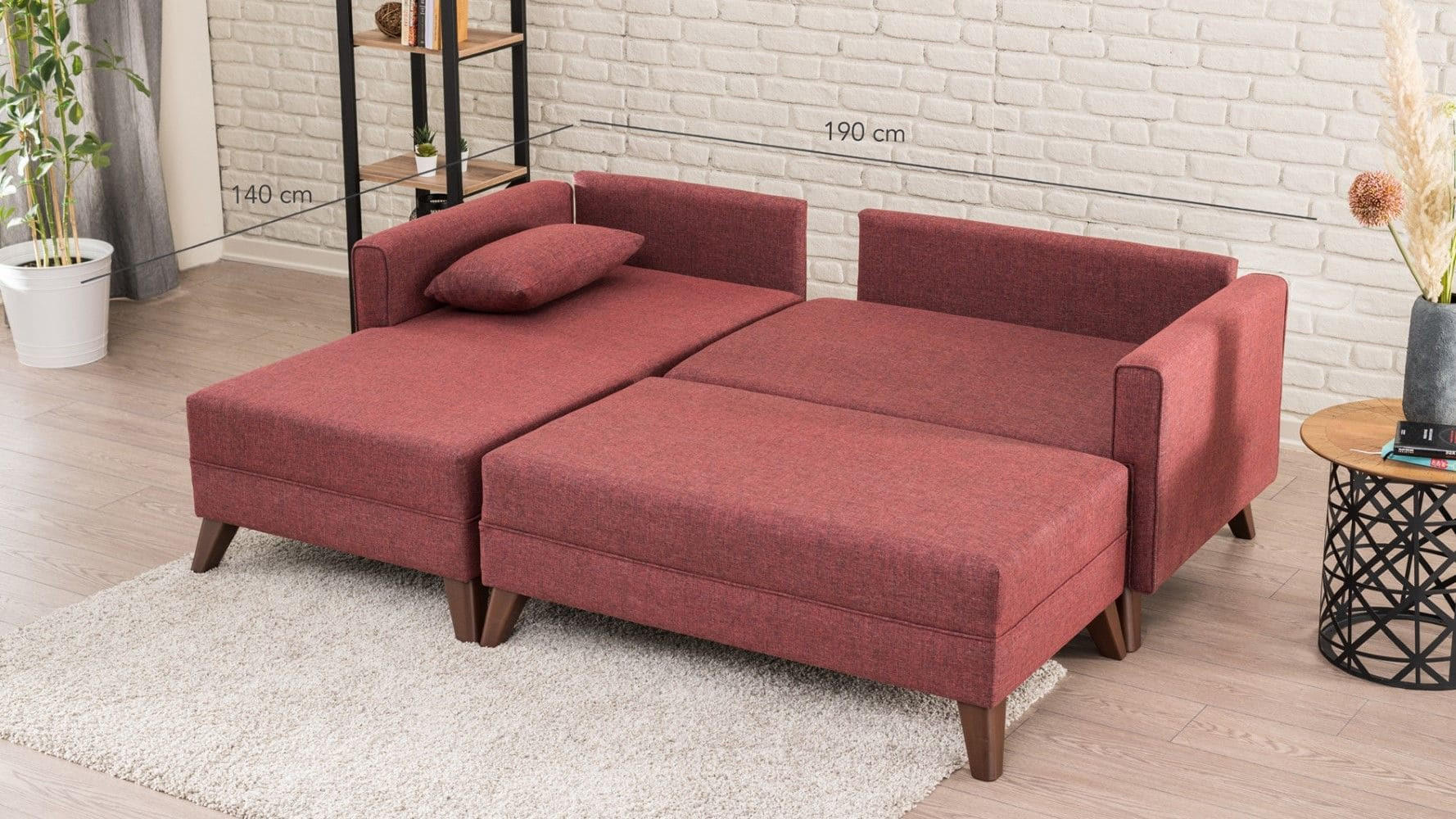 Thumbnail - myHomelando Ecksofa, Rot, Textil, Echtholz, Uni, 4-Sitzer, Füllung: Komfortschaum,Komfortschaum,Polyetherschaumkern, L-F...