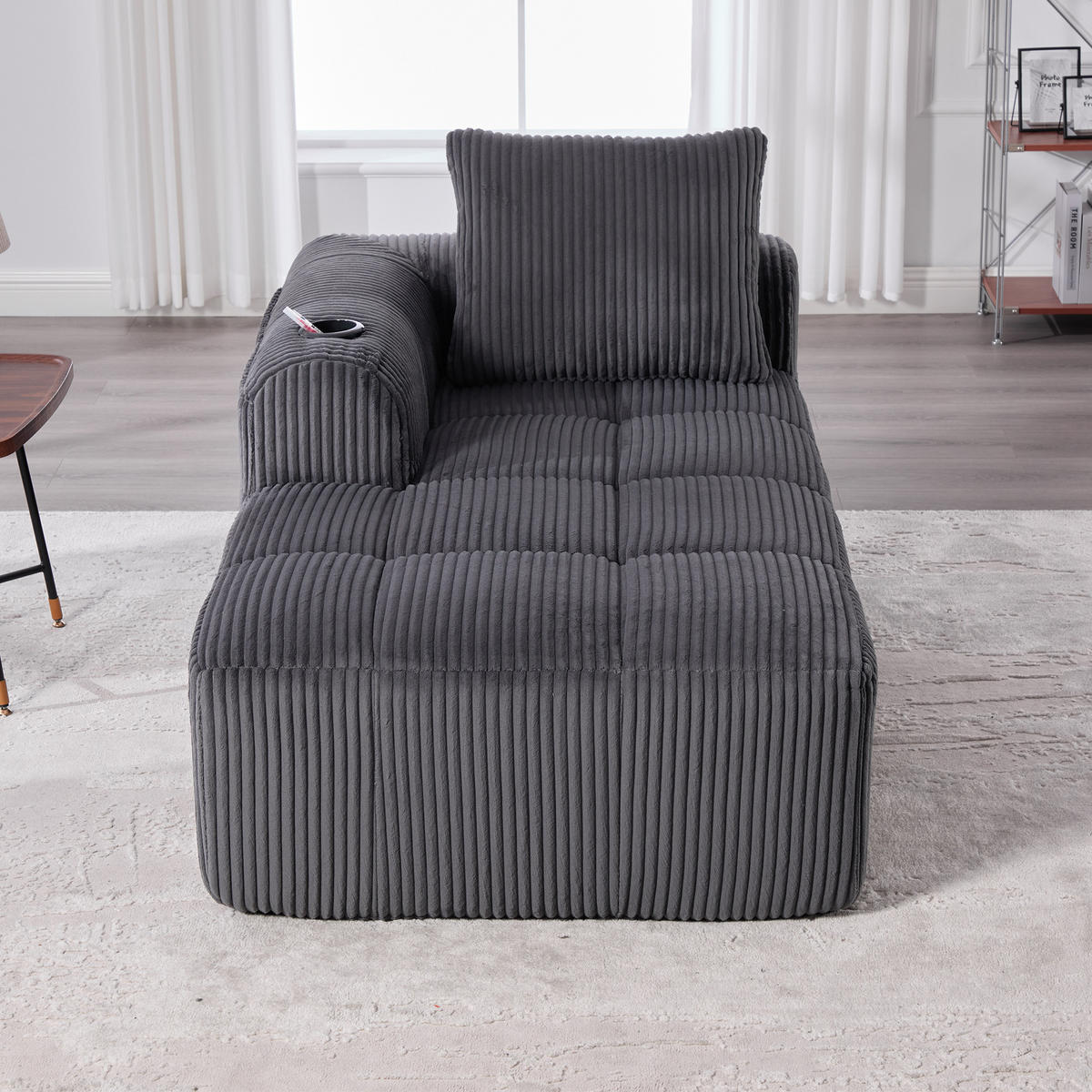 LIEGESESSEL Cord mit Seitenfächern und Becherhaltern 158/93/61 cm Dunkelgrau - Dunkelgrau, Textil (93/61/158cm) - Redom