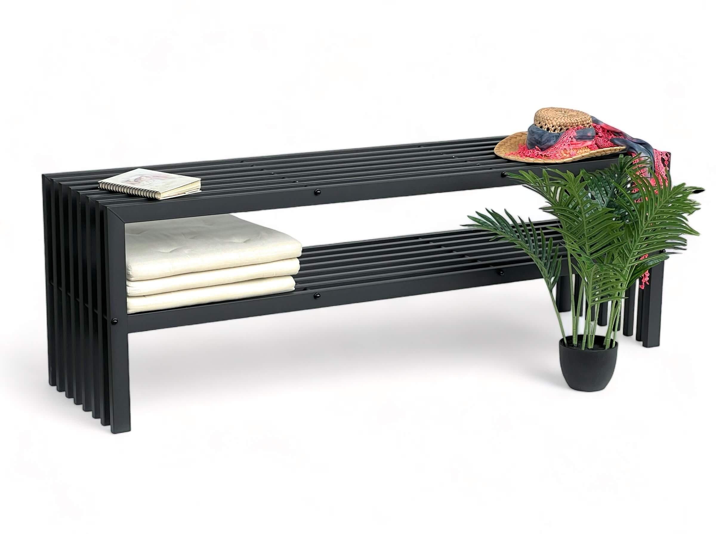 GARTENBANK Metall Wetterfest 3 Sitzer Schwarz 150 cm mit 2 Ebenen - Schwarz, Metall (150/50/40cm) - DanDiBo