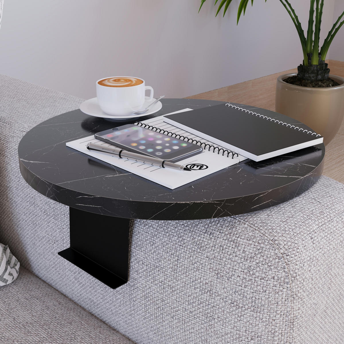 SOFATABLETT Kuleskyd - Schwarz, Holzwerkstoff/Metall (34/13.5/34cm) - [en.casa]