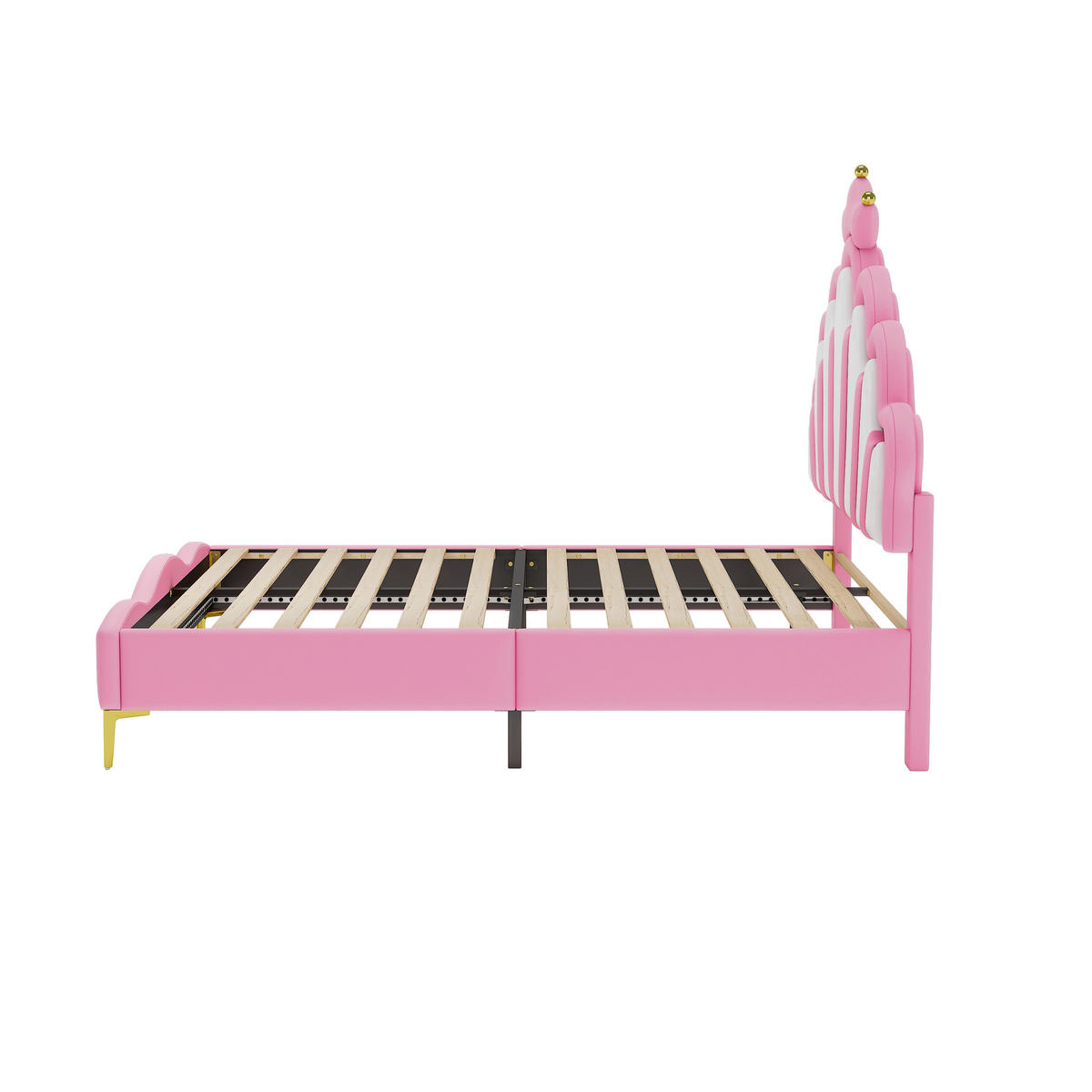 KINDERBETT 140/200 cm Rosa mit krönendem Kopfteil und LED-Beleuchtung - Rosa, Kunststoff (140/200cm) - OKWISH