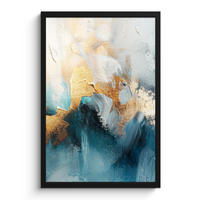 GERAHMTES BILD Abstrakt - Kunst - Gold - Blau 40x60 cm - Petrol, Papier (40/60cm) - MuchoWow