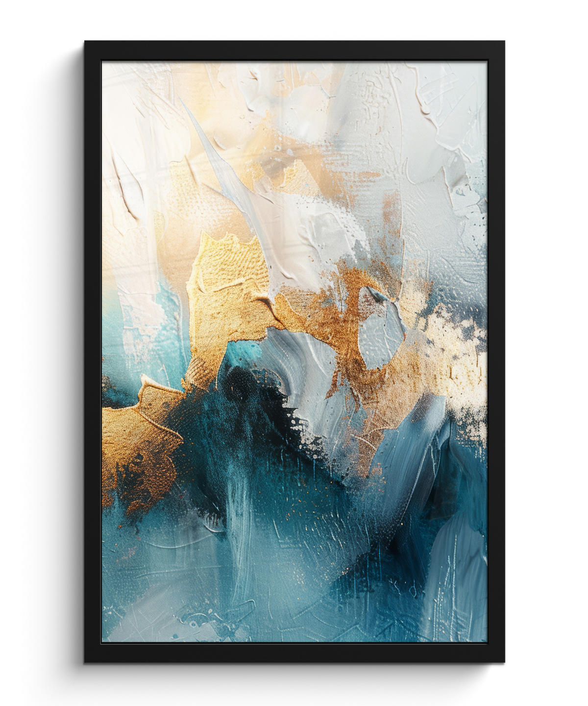 GERAHMTES BILD Abstrakt - Kunst - Gold - Blau 40x60 cm - Petrol, Papier (40/60cm) - MuchoWow