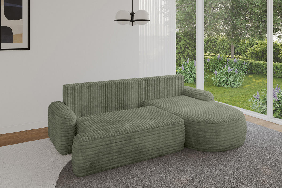 ECKSOFA mit Schlaffunktion und Bettkasten LIRA-L - 264x172x89 Olive - Olivgrün, Holzwerkstoff/Textil (172/264cm) - ALTDECOR