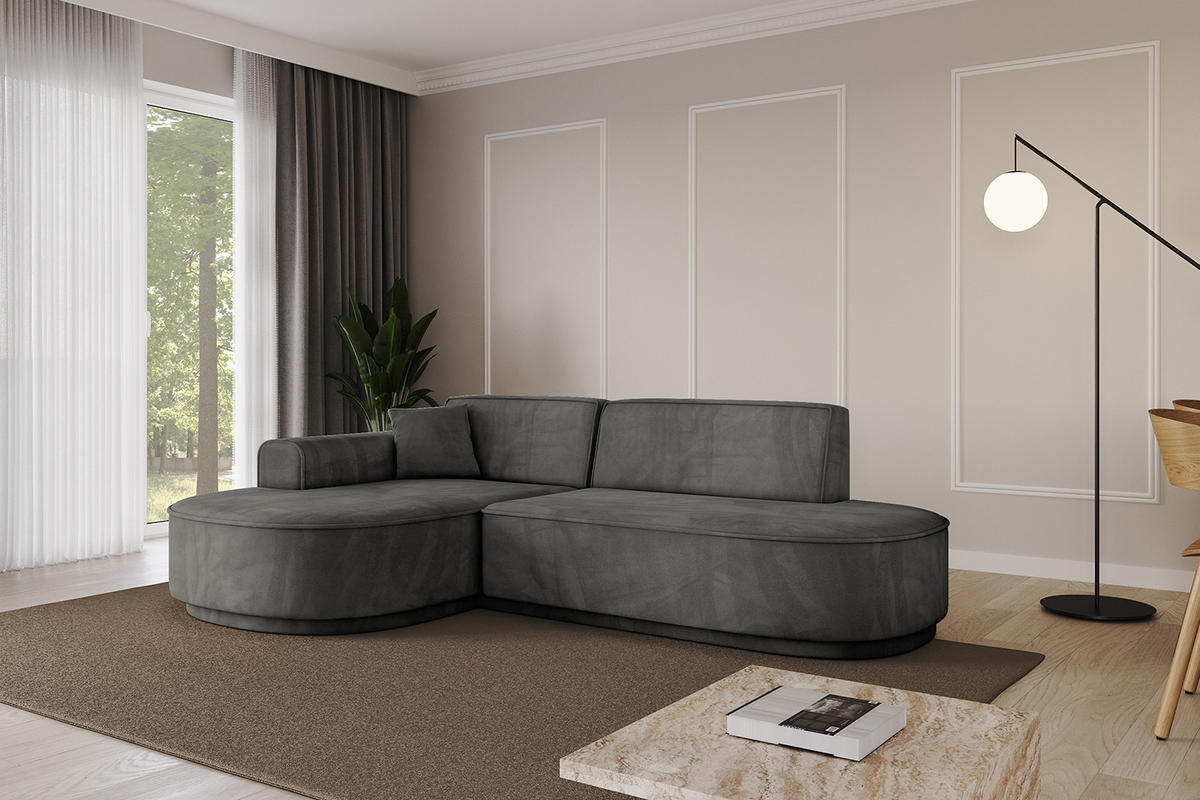 ECKSOFA Ottomane Links MARI-L1-v3 - 243x171x83 cm Dunkelgrau Velours - Dunkelgrau/Schwarz, Holzwerkstoff/Kunststoff (243/171cm) - ALTDECOR