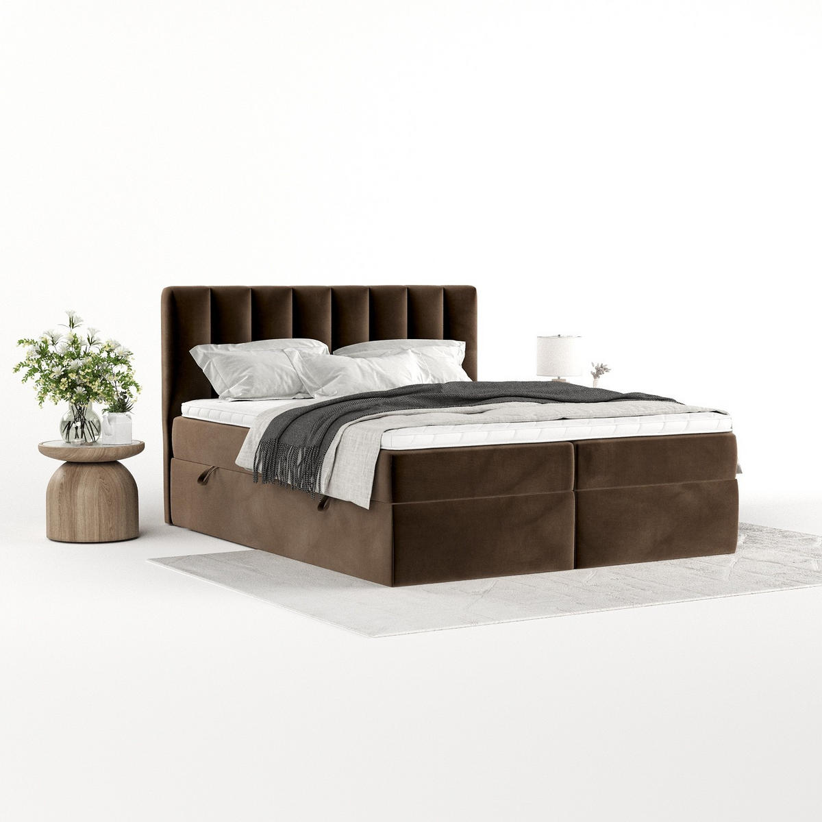 BOXBETT Bari 160/200 cm Braun im Kronos Stoff - Braun, Holz/Holzwerkstoff (160/200cm) - AltaBeds