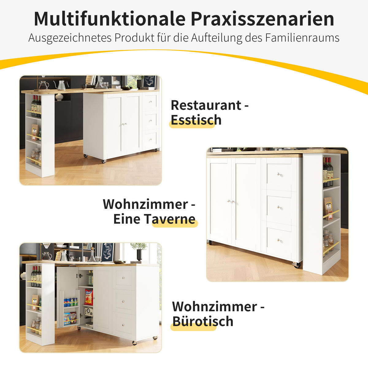 BARTISCHSCHRANK 360° drehbar auf Rollen Weiß MDF 2-tlg. - Weiß, Holz (39/106/203cm) - Beauniv