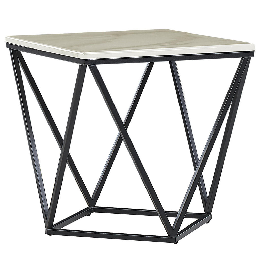 Beliani PŘÍSTAVNÝ STOLEK Mramor Look béžový/černý čtvercový 50/50 cm Malibu