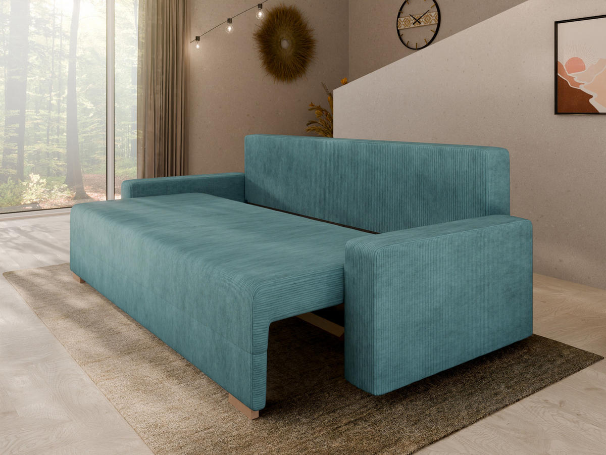 SCHLAFSOFA Celeste – modernes Design trifft auf höchsten Komfort, Blau - Blau, Holz (225/80/94cm) - Panda Möbel