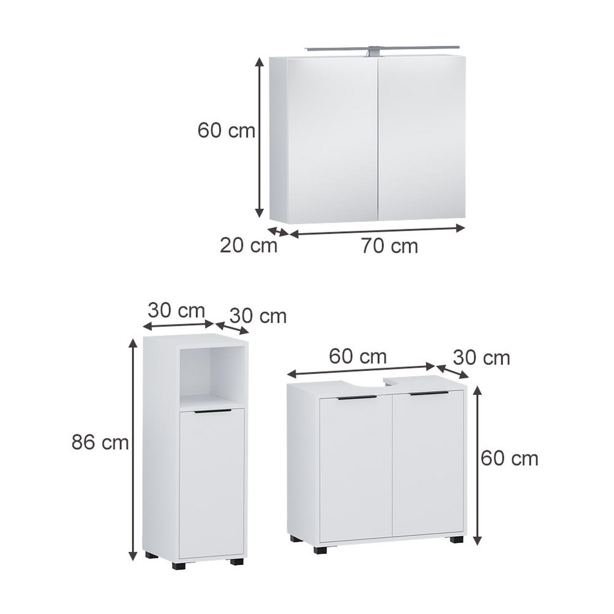 BADMÖBEL-SET Alina Weiß 3 Teile - Weiß, Holzwerkstoff (60/60/30cm) - Vicco