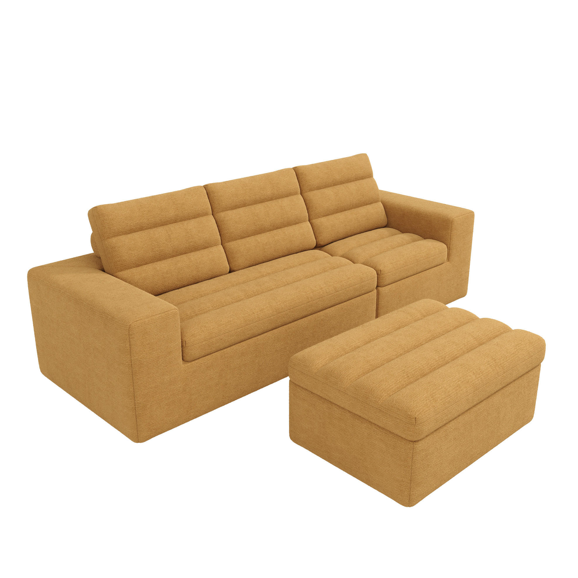 ECKSOFA 253/161/89 cm orange aus Chenille mit Hocker - Orange, Textil (161/253cm) - OKWISH