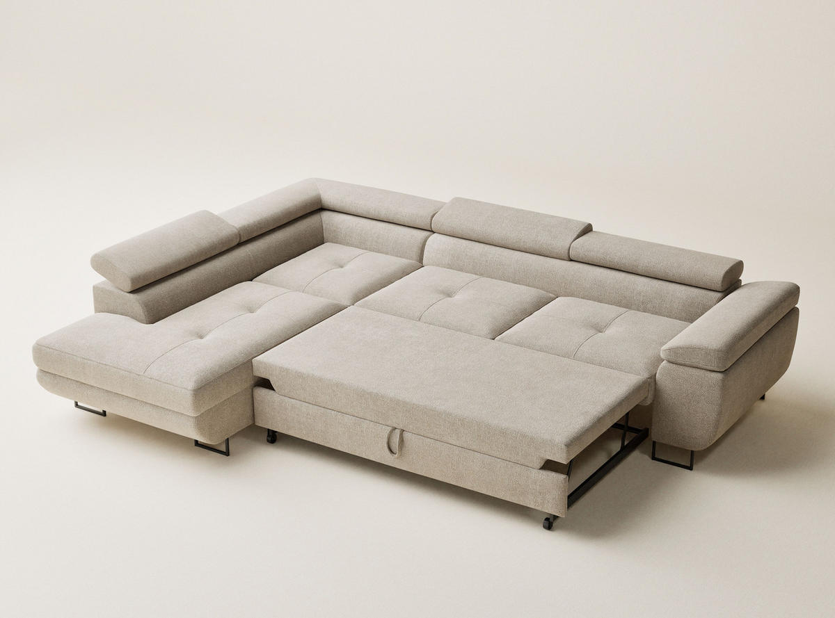 ECKSOFA Concord Beige Chenille-Stoff - Links Seite - Beige/Schwarz, Holz/Holzwerkstoff (203/277cm) - Maison de Reve