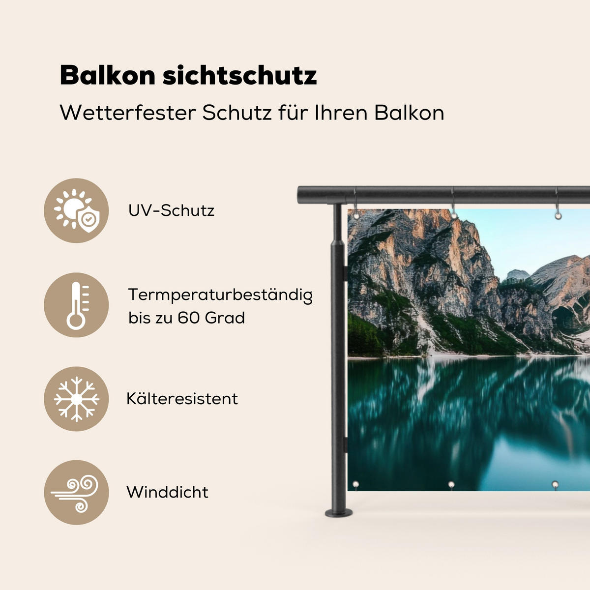 BALKON-SICHTSCHUTZ See - Berge - Sonnenuntergang - Boot - Petrol, Kunststoff (300/100cm) - MuchoWow