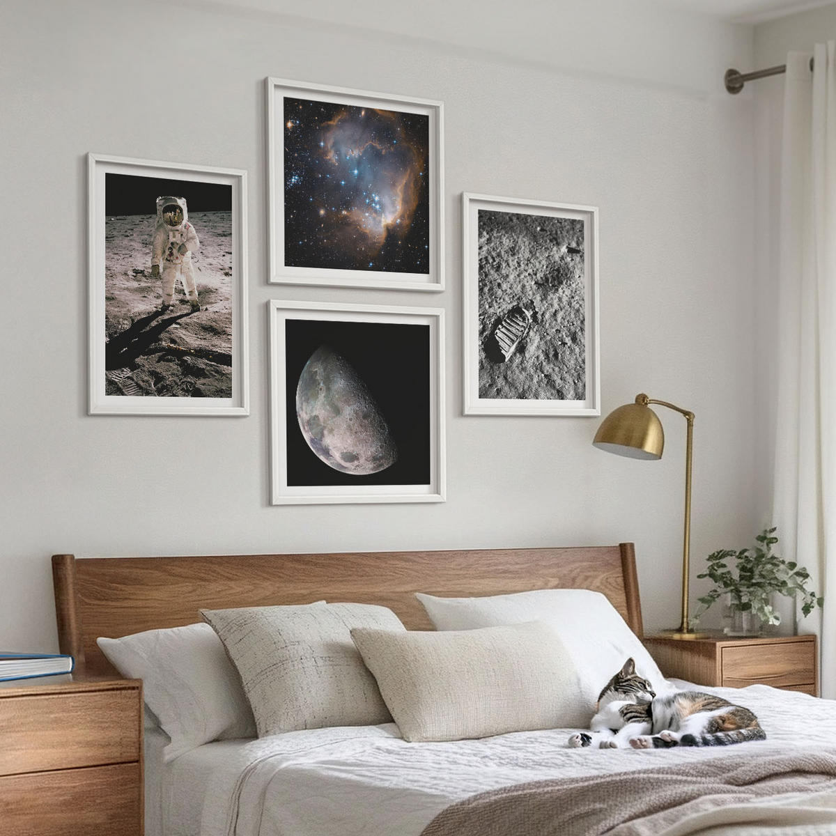 WANDBILDER 4er-Set - 50x50 cm & 40x60 cm Weißer Rahmen - Astronautenfoto vom Mond - Weiß, Kunststoff (50/50cm) - ArtPrintCave