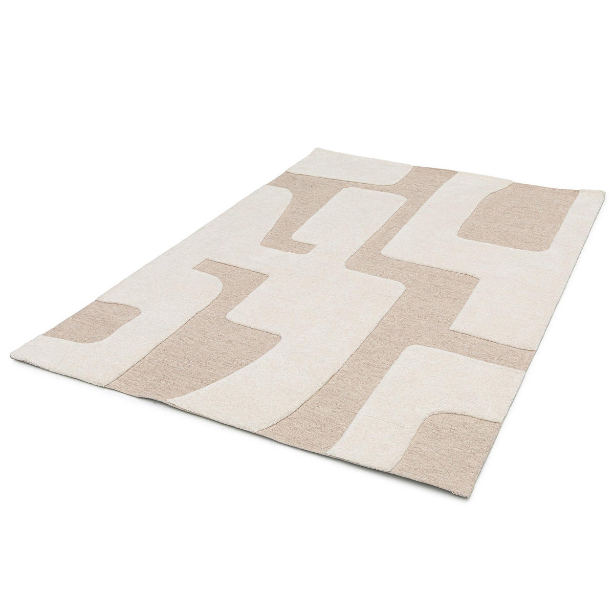 TEPPICH aus Wolle mit geometrischem Relief beige - Beige, Naturmaterialien (160/230cm) - AFK Living