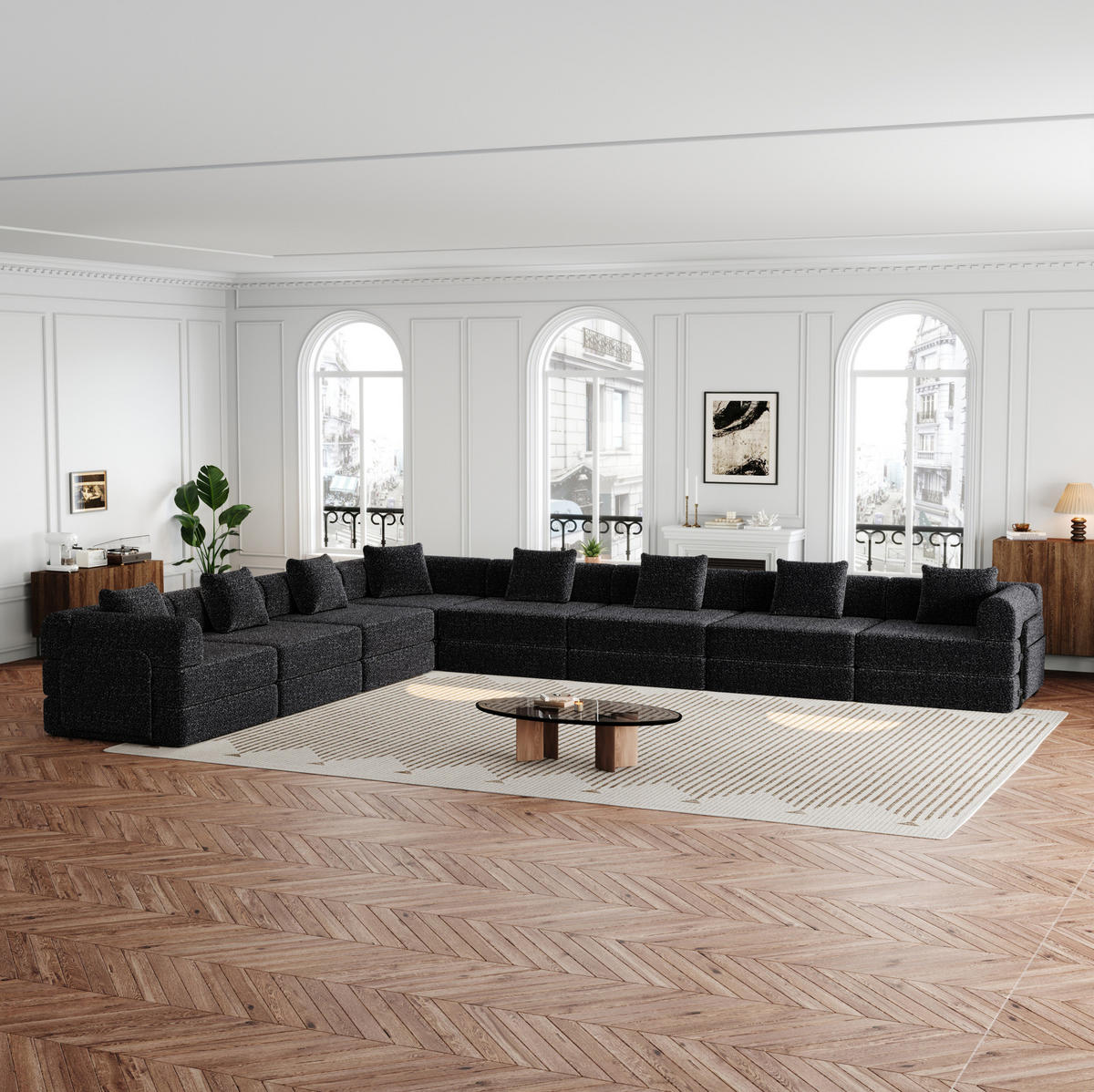 SCHLAFSOFA 2-in-1 aus Chenille mit Armlehnen-Staufach, 183,8/274/69,8 cm, Schwarz - Schwarz, Textil (183.8/69.8/274cm) - Redom