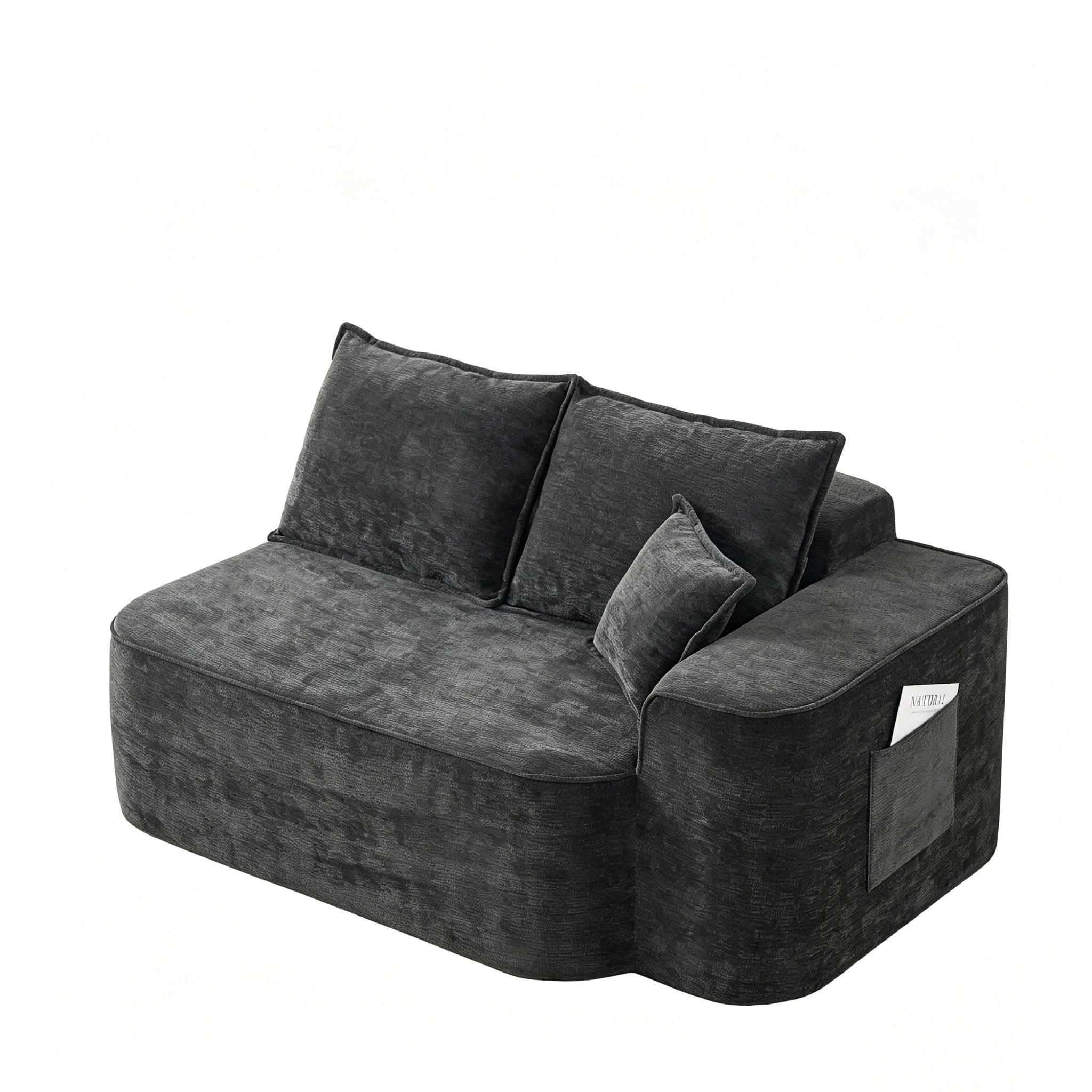 2-SITZER Sofa mit Kissen & Seitentaschen,Schwarz - Schwarz, Textil (144/65/112cm)