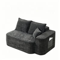 2-SITZER Sofa mit Kissen & Seitentaschen,Schwarz - Schwarz, Textil (144/65/112cm)