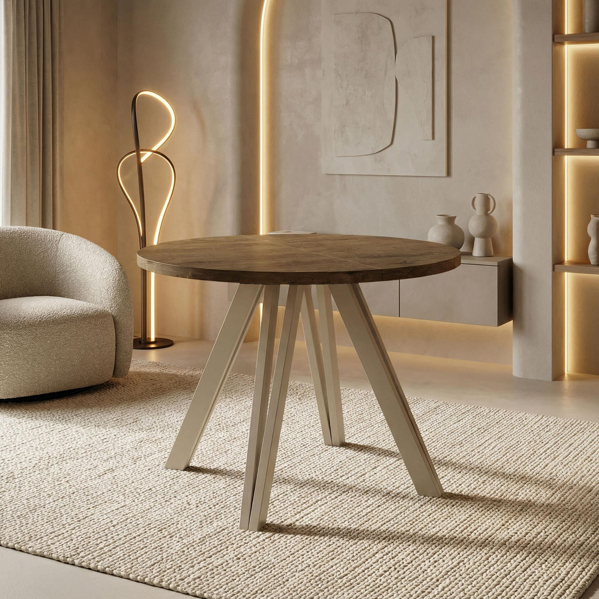 ESSTISCH Ravero runder ausziehbarer, Eiche Braun Rustikal 100/100/77 cm - Kaschmir/Alteiche, Holz/Holzwerkstoff (100/100/77cm) - WFL GROUP