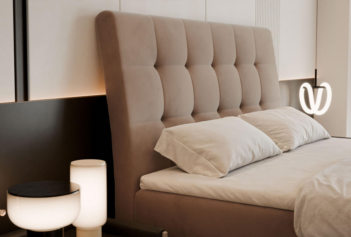 BOXBETT BAILEY 120/200 cm mit Matratze und Topper, Hellbraun - Hellbraun/Schwarz, Textil/Metall (120/200cm) - Idohome