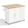 KÜCHENINSEL 137x76x92cm Weiß mit Klappplatte, Schrank, 3 Schubladen & Rollen - Weiß, Holzwerkstoff (137/92/76cm) - Modfu